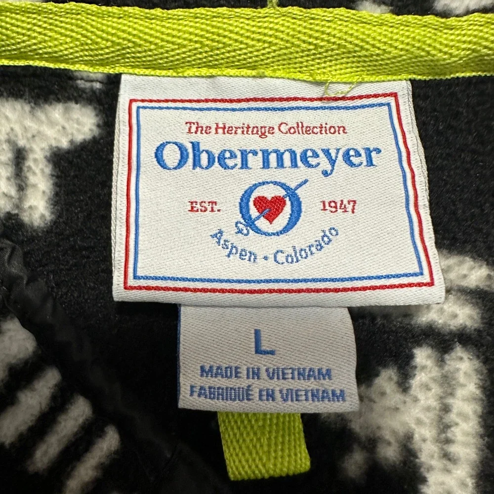 Obermeyer Men's Large Fleece Pullover Black White Abstract Snap Neck